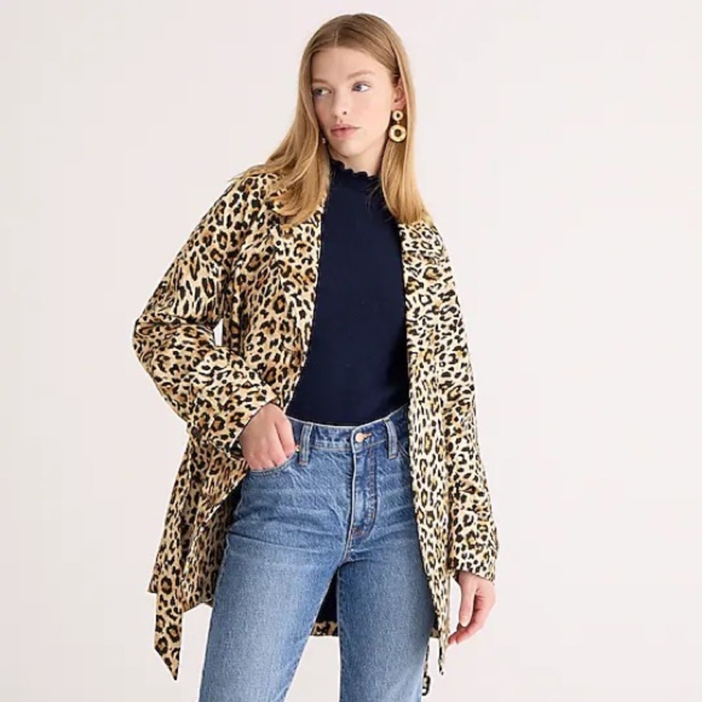 NWT JCREW Collection short trench coat in leopard